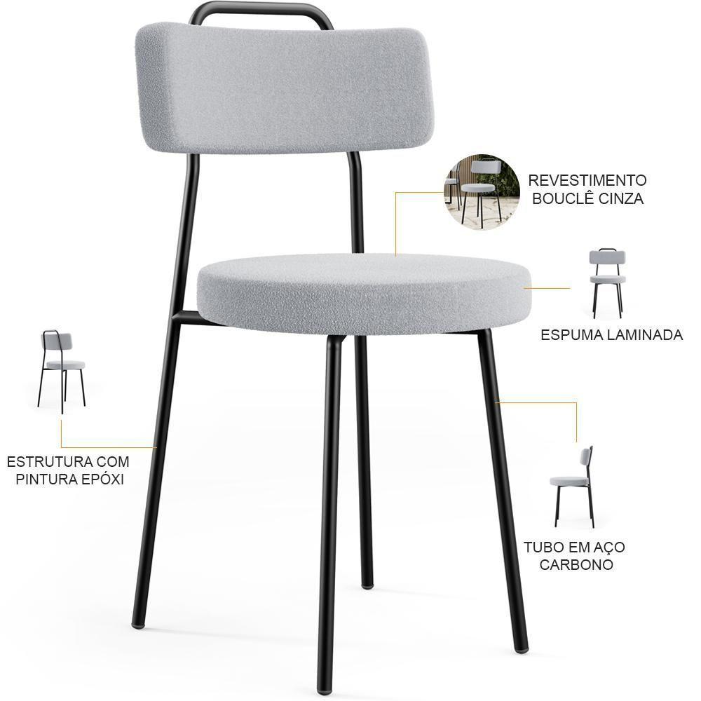 Cadeira Decorativa Estofada Para Sala De Jantar Barcelona L02 Bouclê Cinza - 5