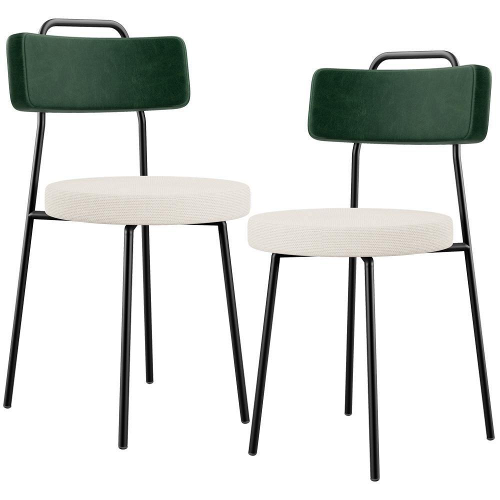 Kit 02 Cadeiras Decorativa Estofada Sala De Jantar Barcelona L02 Facto Verde Musgo Linho Cru - 1