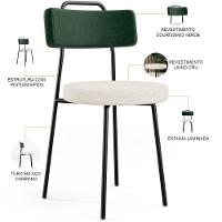 Kit 02 Cadeiras Decorativa Estofada Sala De Jantar Barcelona L02 Facto Verde Musgo Linho Cru - 7