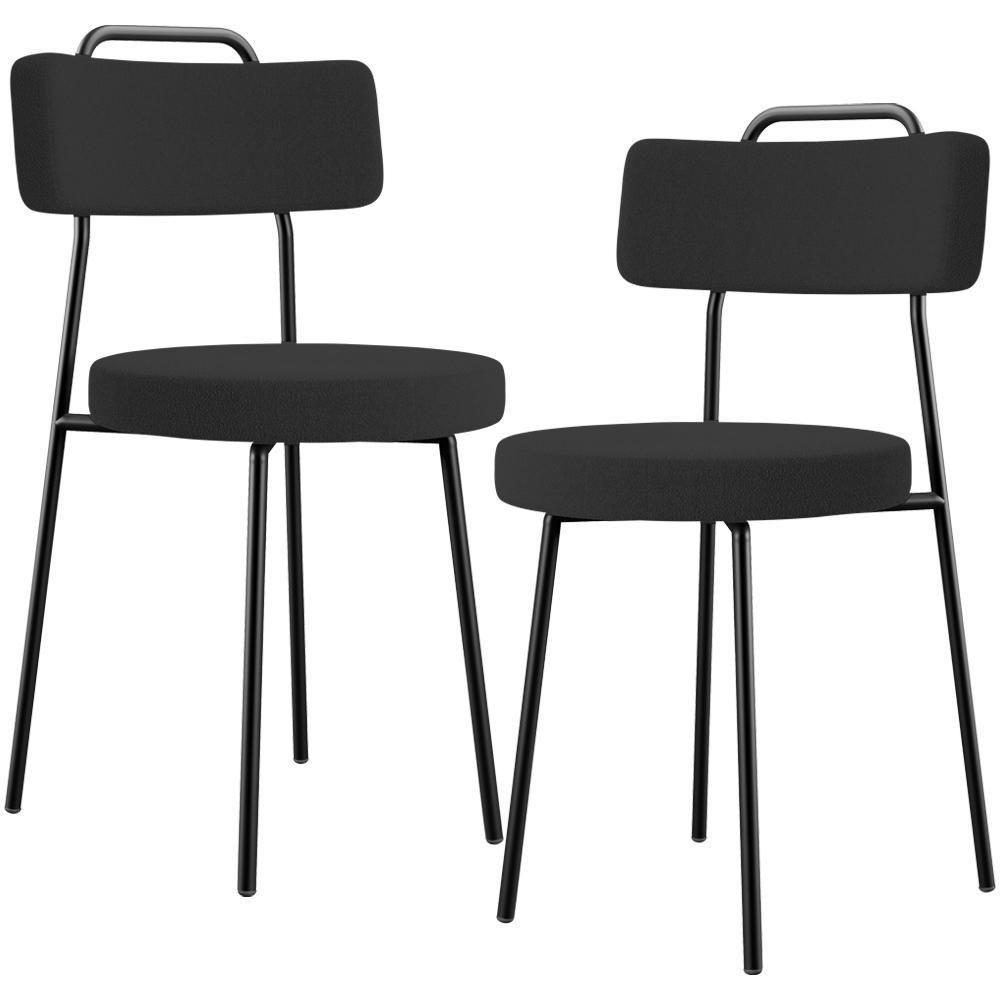 Kit 02 Cadeiras Decorativas Estofada Para Sala De Jantar Barcelona L02 Bouclê Preto - 1