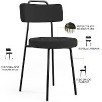 Kit 02 Cadeiras Decorativas Estofada Para Sala De Jantar Barcelona L02 Bouclê Preto - 3