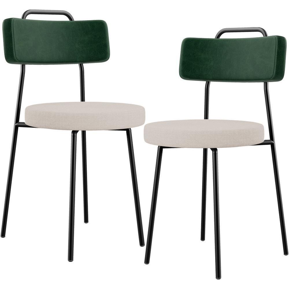 Kit 02 Cadeiras Decorativa Estofada Sala Jantar Barcelona L02 Facto Verde Musgo Linho Bege - 1