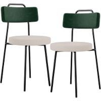 Kit 02 Cadeiras Decorativa Estofada Sala Jantar Barcelona L02 Facto Verde Musgo Linho Bege - 1