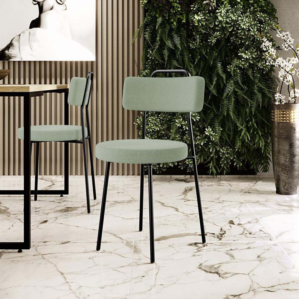 Kit 02 Cadeiras Decorativas Estofada Para Sala De Jantar Barcelona L02 Bouclê Oliva - 2