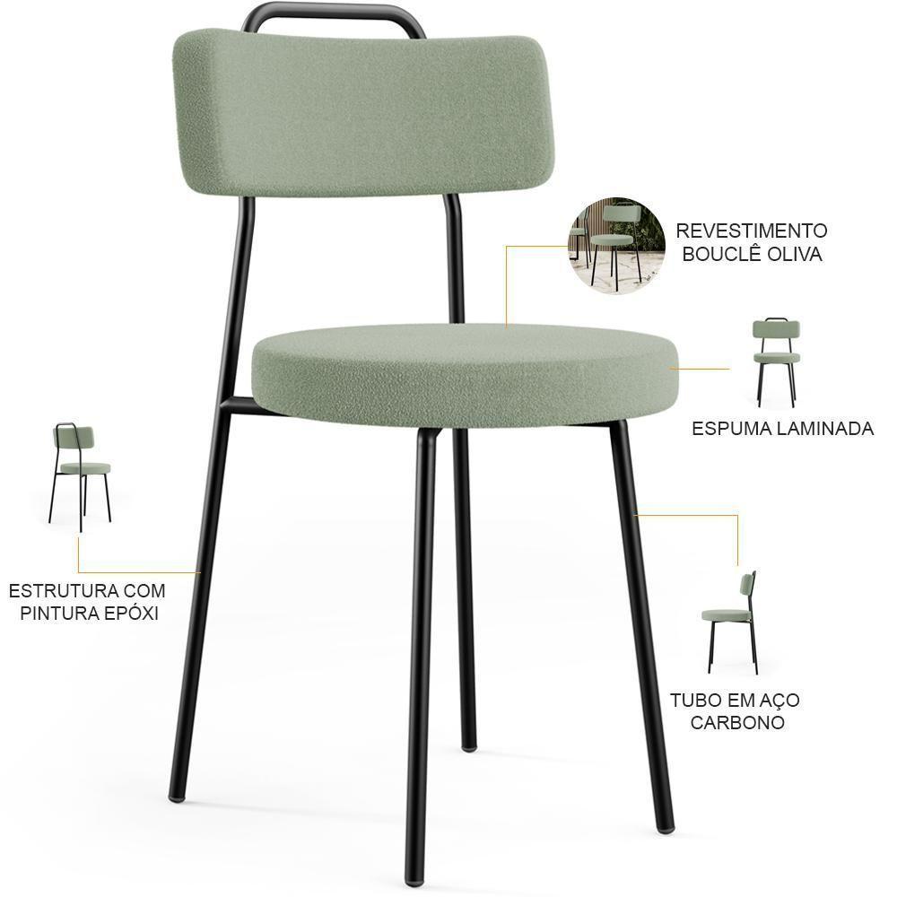 Kit 02 Cadeiras Decorativas Estofada Para Sala De Jantar Barcelona L02 Bouclê Oliva - 8