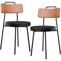 Kit 02 Cadeiras Decorativas Estofada Para Sala Jantar Barcelona L02 Couríssimo Camel Preto - 1