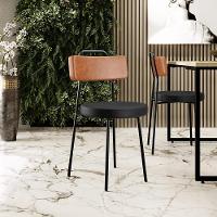 Kit 02 Cadeiras Decorativas Estofada Para Sala Jantar Barcelona L02 Couríssimo Camel Preto - 5