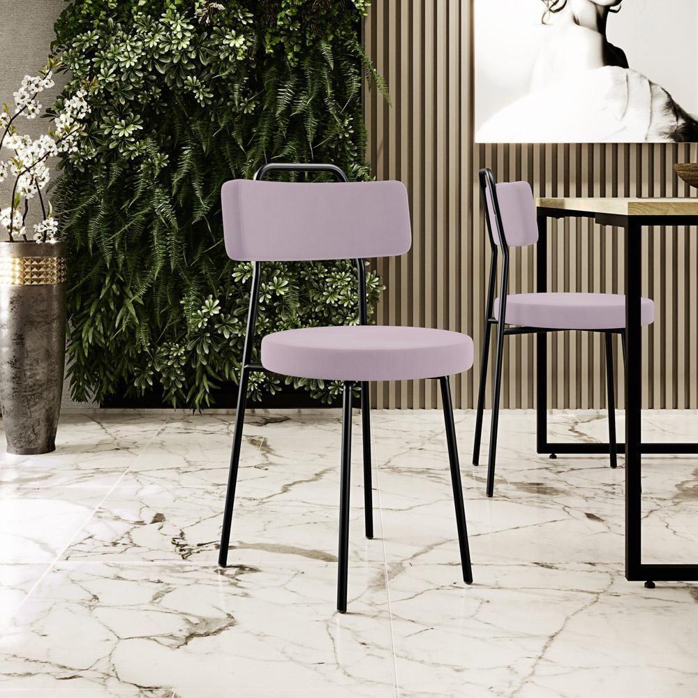 Kit 02 Cadeiras Decorativas Estofada Para Sala De Jantar Barcelona L02 Suede Rosê - 7