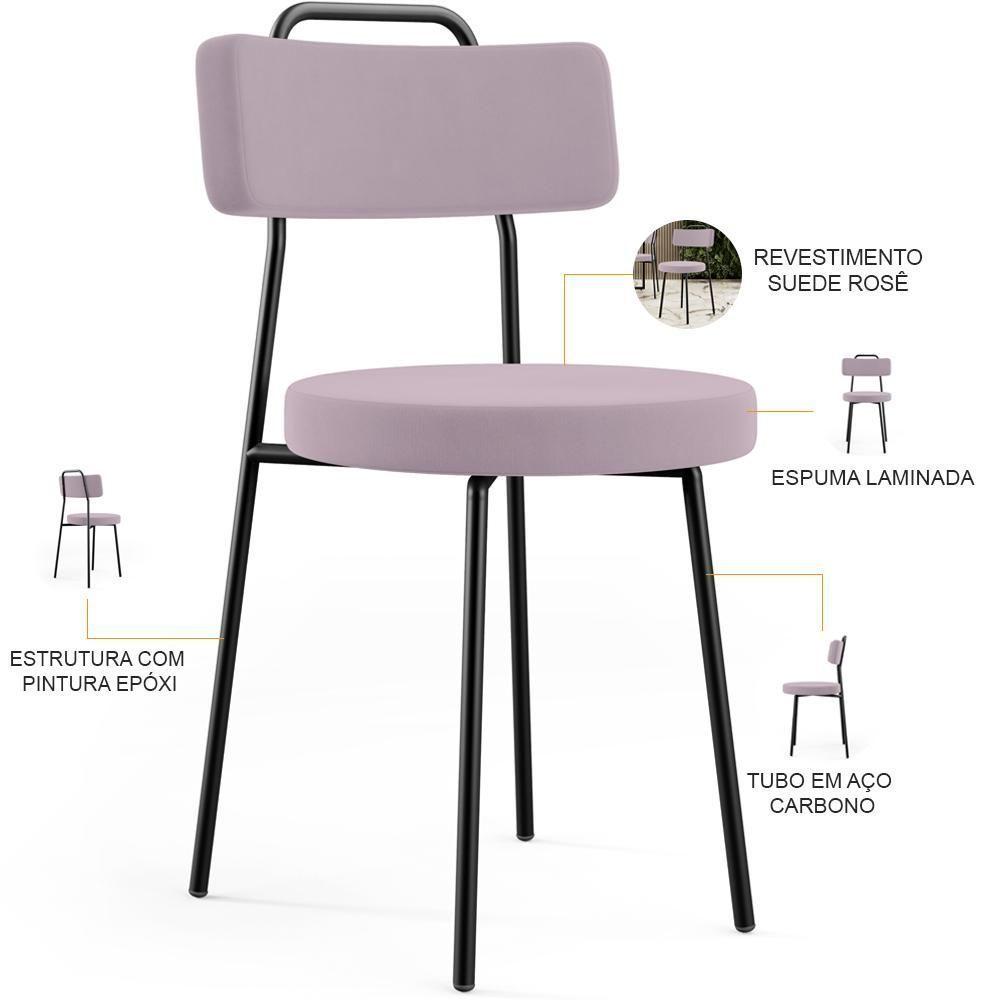 Kit 02 Cadeiras Decorativas Estofada Para Sala De Jantar Barcelona L02 Suede Rosê - 8
