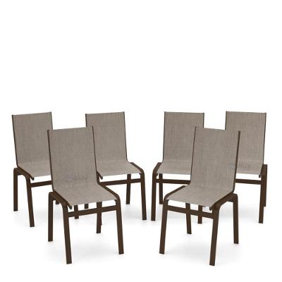 Kit 6 Cadeiras Jantar Gourmet Alumínio Marrom Tela Mocca