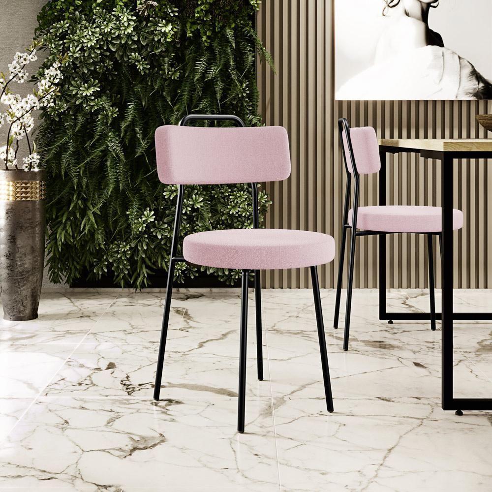 Kit 02 Cadeiras Decorativas Estofada Para Sala De Jantar Barcelona L02 Bouclê Rosê - 4