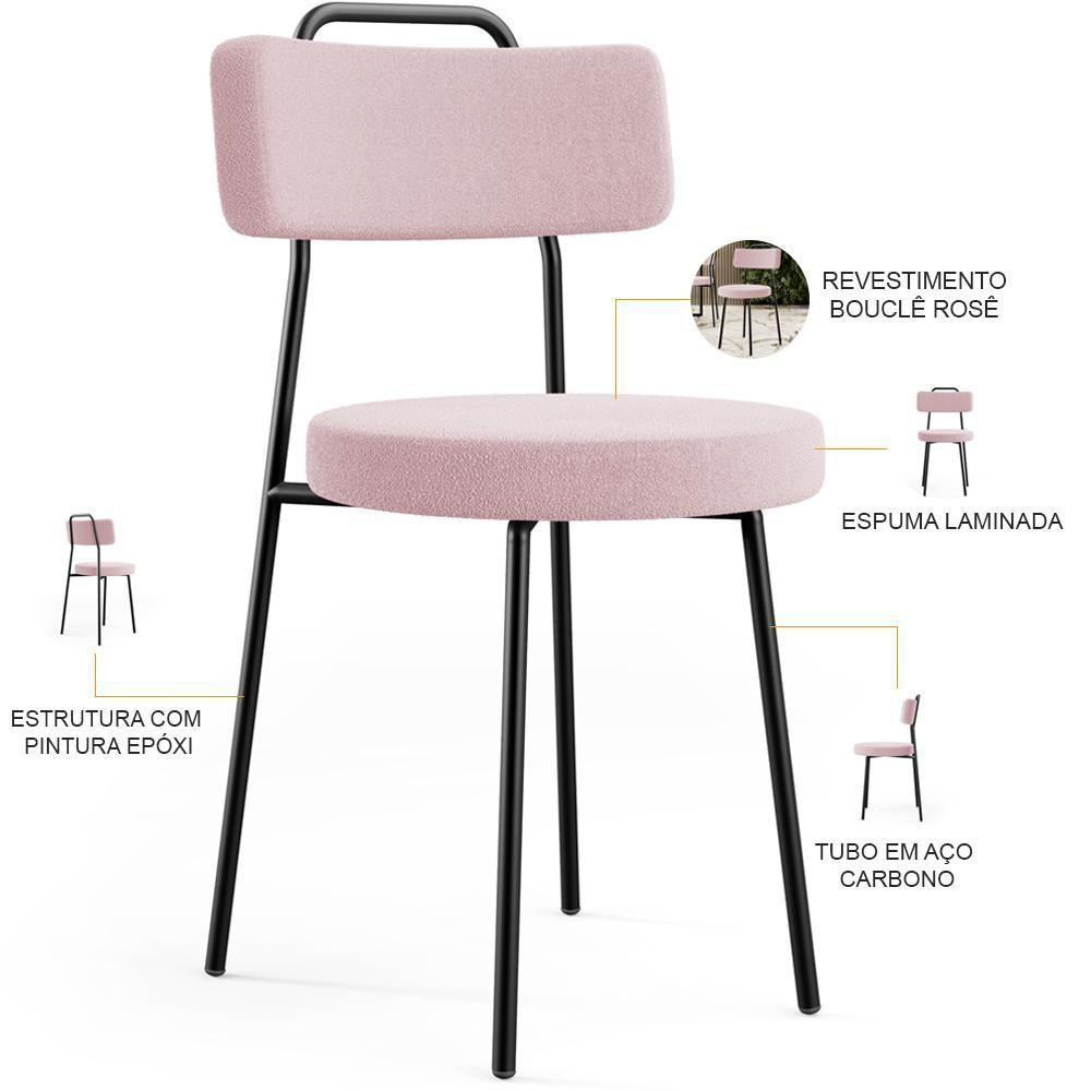 Kit 02 Cadeiras Decorativas Estofada Para Sala De Jantar Barcelona L02 Bouclê Rosê - 5