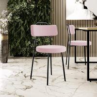 Kit 02 Cadeiras Decorativas Estofada Para Sala De Jantar Barcelona L02 Bouclê Rosê
