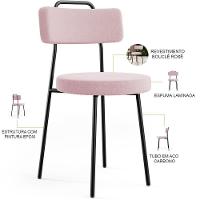 Kit 02 Cadeiras Decorativas Estofada Para Sala De Jantar Barcelona L02 Bouclê Rosê - 5