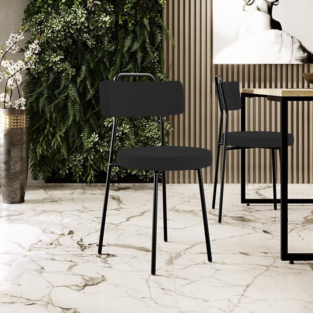 Kit 02 Cadeiras Decorativas Estofada Para Sala De Jantar Barcelona L02 Suede Preto - 5