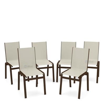 Kit 6 Cadeiras Jantar Gourmet Alumínio Marrom Tela Bege