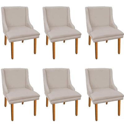 Kit 6 Cadeiras de Jantar Suede Bege Pés Palito