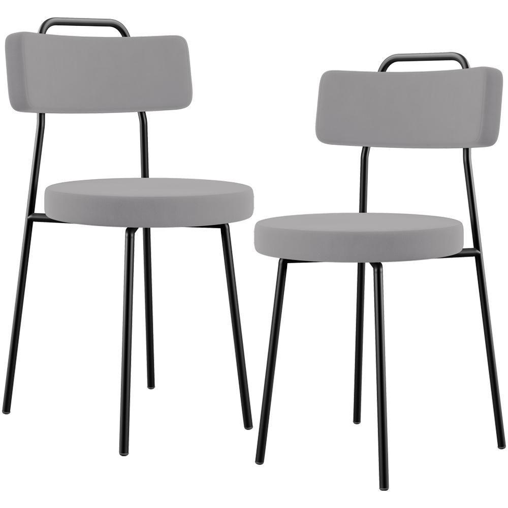 Kit 02 Cadeiras Decorativas Estofada Para Sala De Jantar Barcelona L02 Suede Cinza - 1