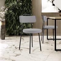 Kit 02 Cadeiras Decorativas Estofada Para Sala De Jantar Barcelona L02 Suede Cinza - 6