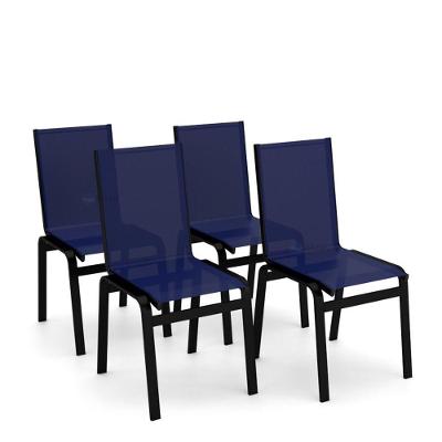 Kit 4 Cadeiras Jantar Gourmet Alumínio Preto Tela Azul