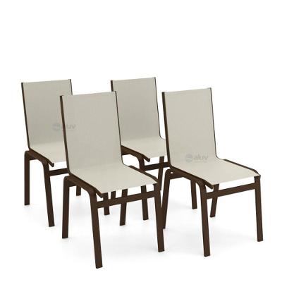 Kit 4 Cadeiras Jantar Gourmet Alumínio Marrom Tela Bege