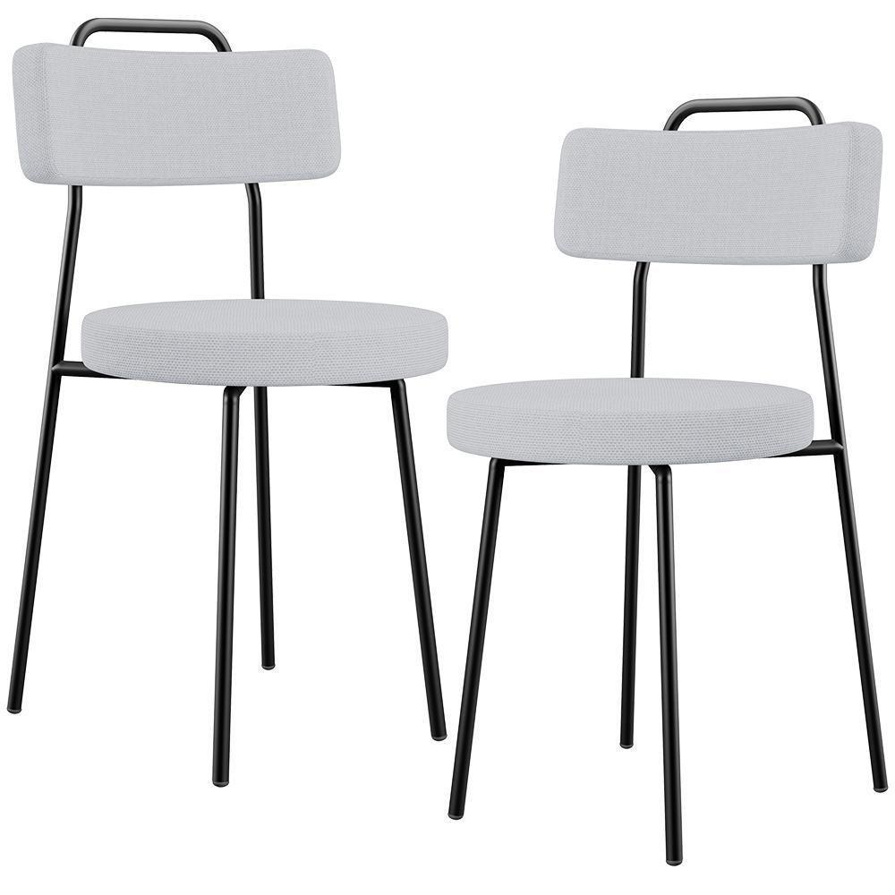 Kit 02 Cadeiras Decorativas Estofada Para Sala De Jantar Barcelona L02 Linho Cinza - 1