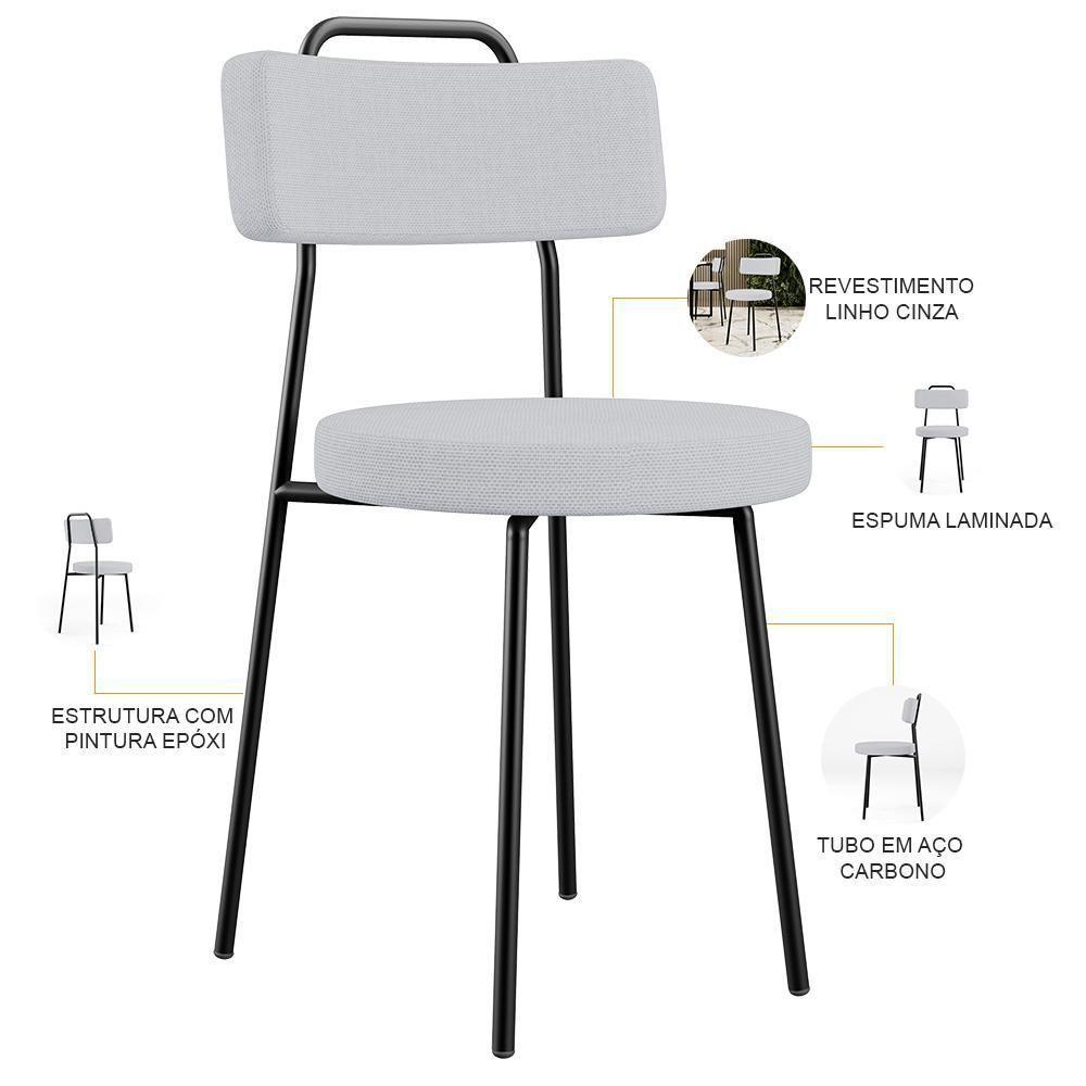 Kit 02 Cadeiras Decorativas Estofada Para Sala De Jantar Barcelona L02 Linho Cinza - 7