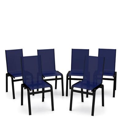 Kit 6 Cadeiras Jantar Gourmet Alumínio Preto Tela Azul
