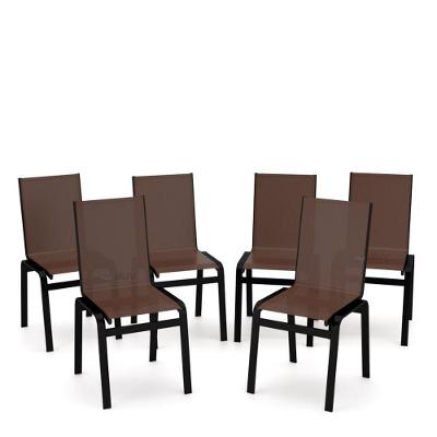 Kit 6 Cadeiras Jantar Gourmet Alumínio Preto Tela Marrom