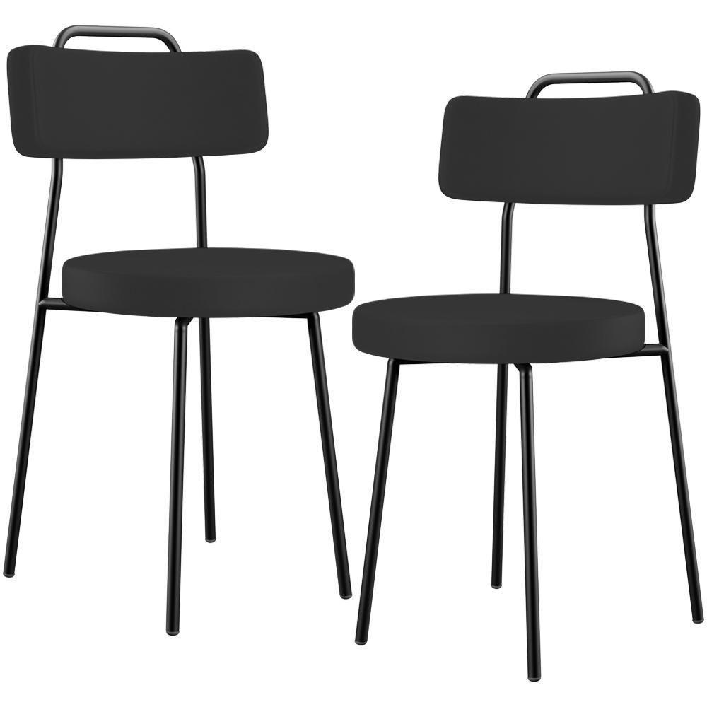 Kit 02 Cadeiras Decorativas Estofada Para Sala De Jantar Barcelona L02 Facto Preto - 1