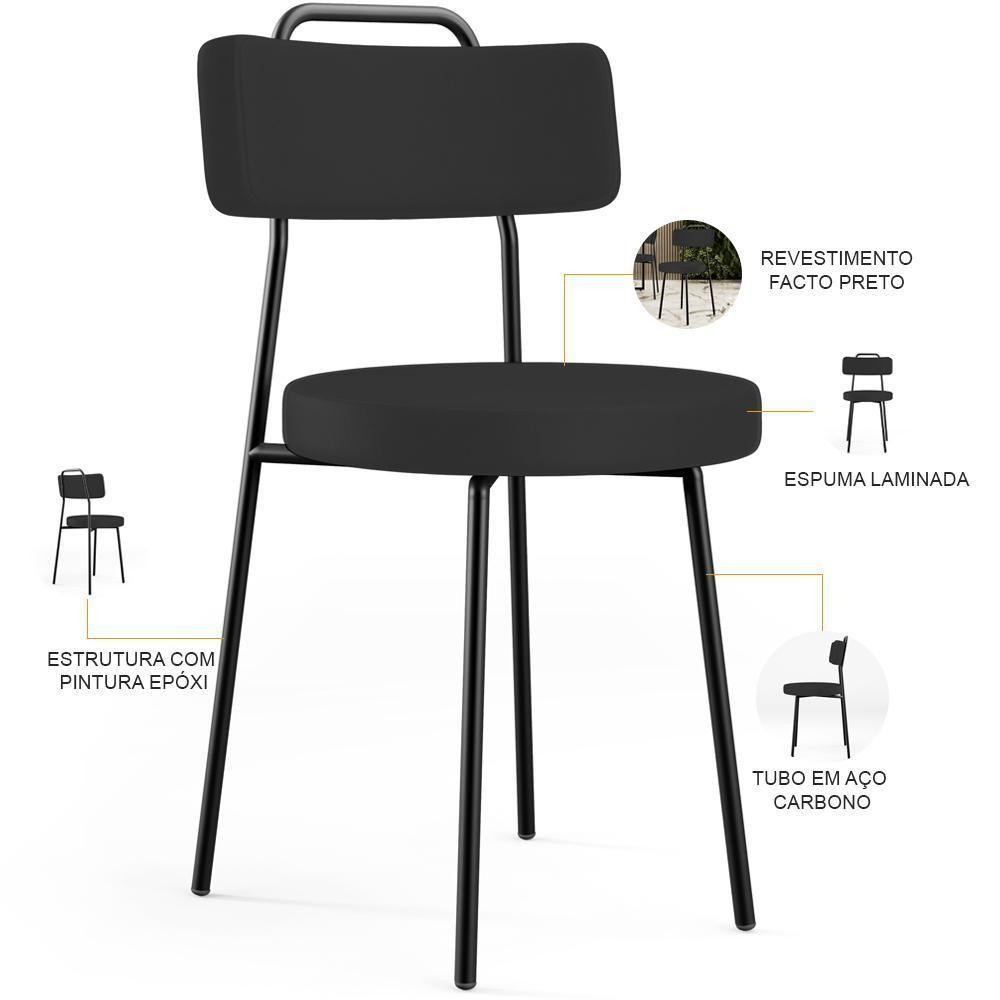 Kit 02 Cadeiras Decorativas Estofada Para Sala De Jantar Barcelona L02 Facto Preto - 2
