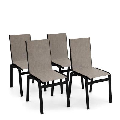 Kit 4 Cadeiras Jantar Gourmet Alumínio Preto Tela Mocca