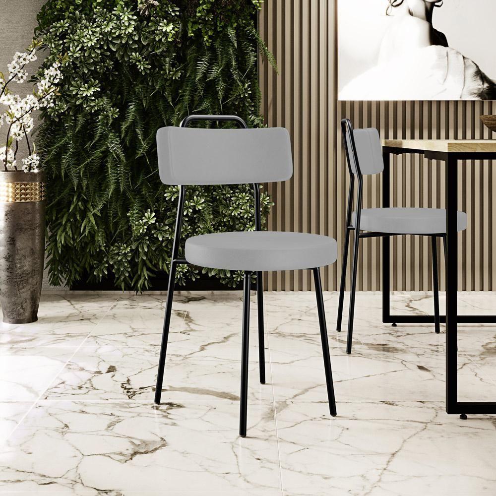 Kit 02 Cadeiras Decorativas Estofada Para Sala De Jantar Barcelona L02 Facto Cinza - 5