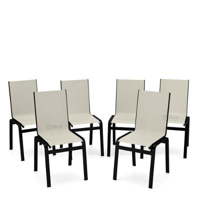 Kit 6 Cadeiras Jantar Gourmet Alumínio Preto Tela Bege
