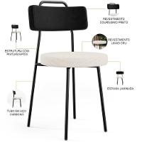 Cadeira Decorativa Estofada Para Sala De Jantar Barcelona L02 Couríssimo Preto Linho Cru - 7