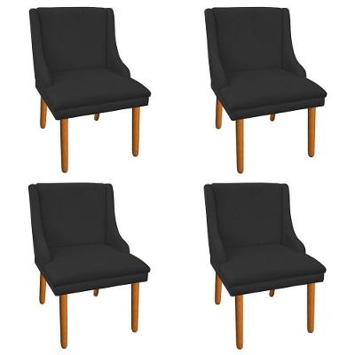 Kit 4 Cadeiras de Jantar Suede Preto Pés Palito