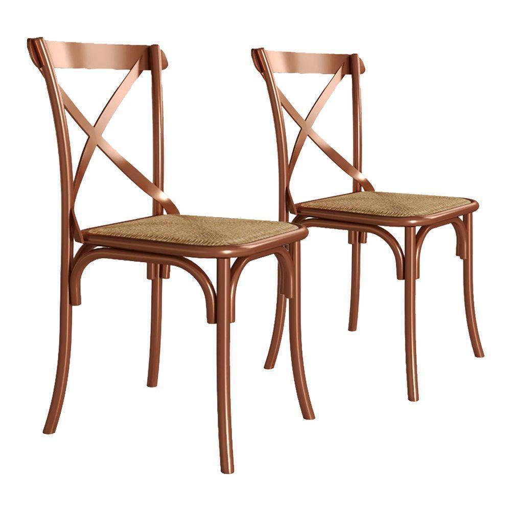 Kit 2 Cadeiras Katrina Cobre Assento Corano Bege New Green - Aço - Bege - 1
