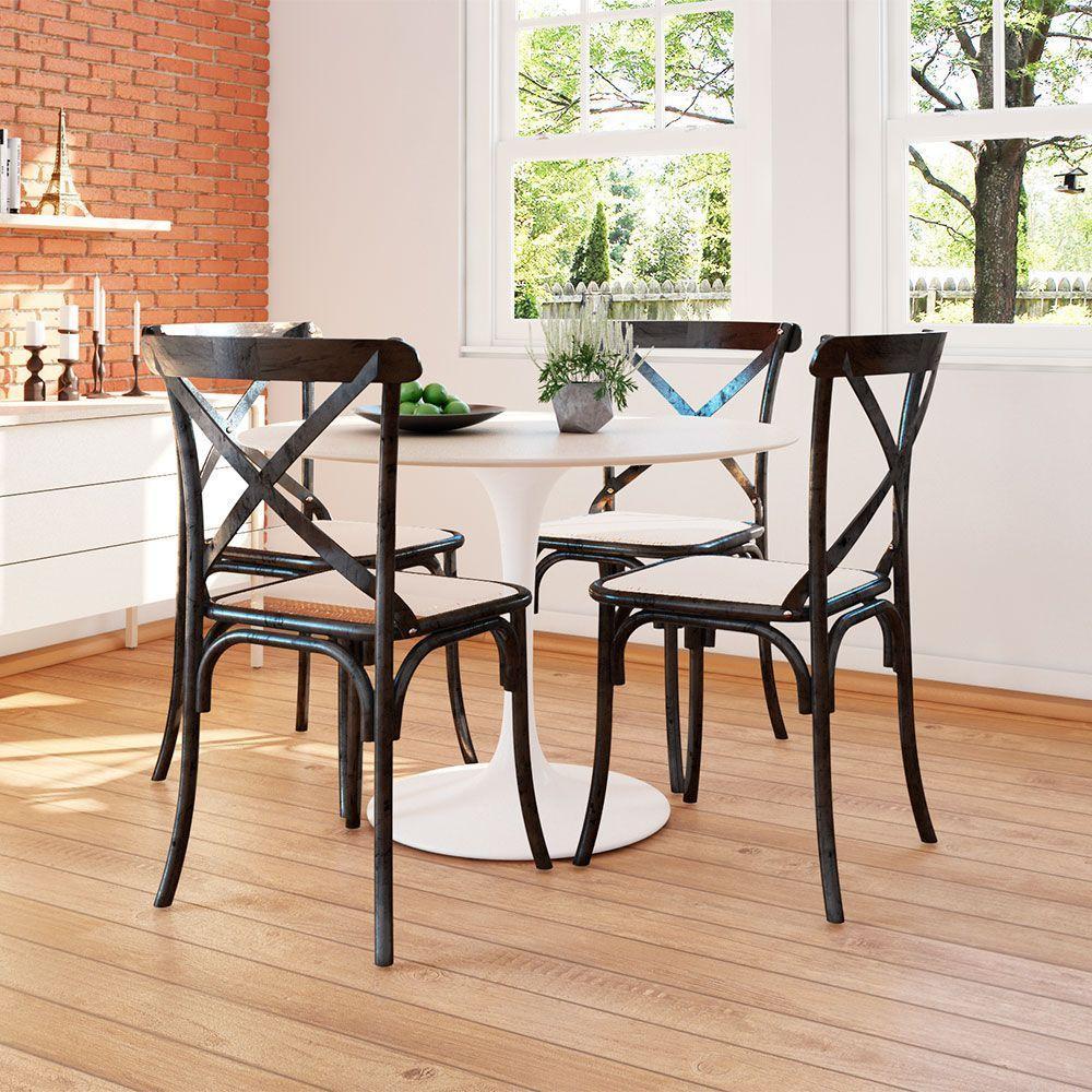 Kit 8 Cadeiras Katrina Preta Assento Corano Bege Aço New Green - Preto - 1