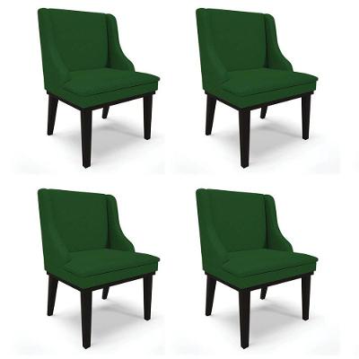Kit 4 Cadeiras Estofadas Para Sala De Jantar Base Fixa De Madeira Preto Lia Veludo Luxo Verde