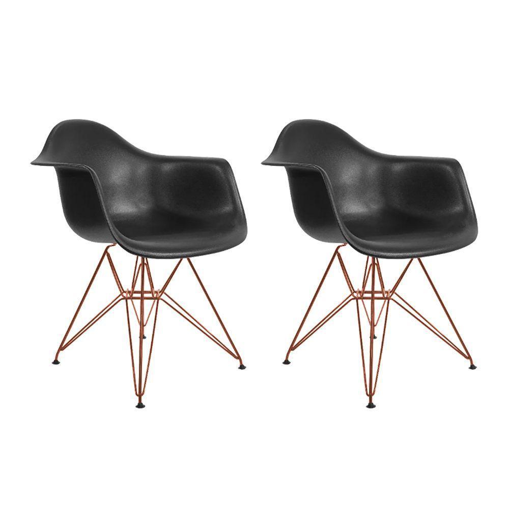 Kit 2 Poltronas Eiffel Eames Preta Com Braço Daw Em Ferro Cobre - Cor: Preto - 1