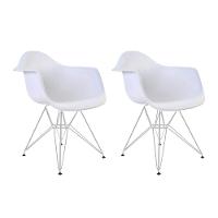 Kit 2 Poltronas Eames Eiffel Branca Com Braço Daw Ferro Branco - Cor: Branco - 1