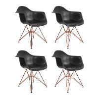 Kit 4 Poltronas Eiffel Eames Pretas Com Braço Daw Em Ferro Cobre - Cor: Preto - 1