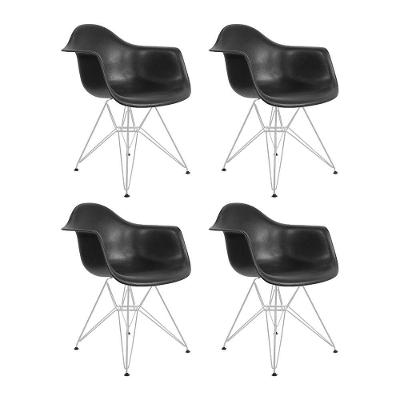 Kit 4 Poltronas Eames Eiffel Daw Assento Preto Base Branco UP Home