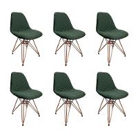 Kit 6 Cadeiras Jantar Estofadas Verde Eiffel Eames Base Cobre - Cor: Verde - 1