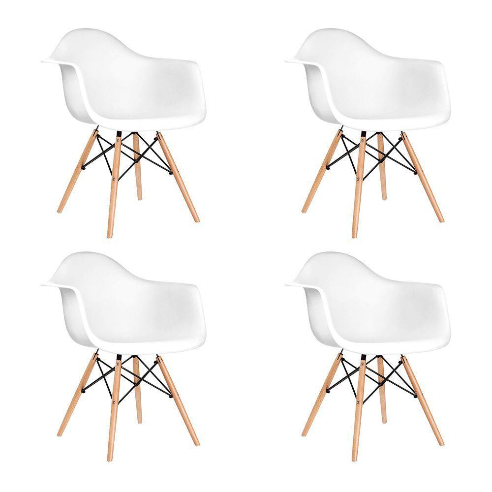 Kit 4 Cadeiras Eames Eifflel Com Braço Daw De Madeira Com Assento Branco - Cor: Branco - 1