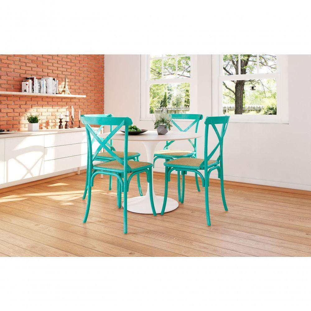 Kit 4 Cadeiras Katrina X Azul Turquesa Assento Bege Aço New Green - Bege - 1