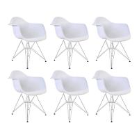 Kit 6 Poltronas Eames Eiffel Branca Com Braço Daw Ferro Branco - Cor: Branco - 1