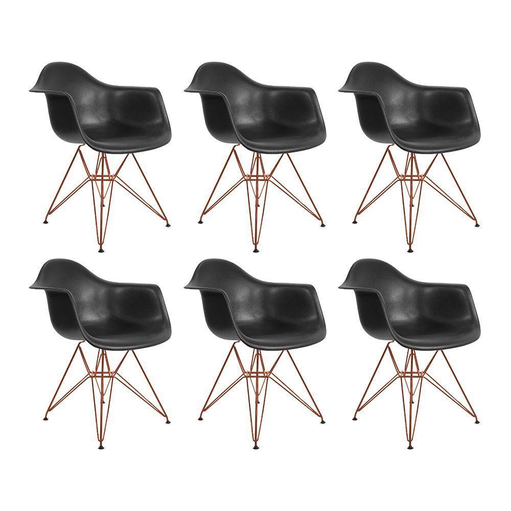 Kit 6 Poltronas Eiffel Eames Preta Com Braço Daw Em Ferro Cobre - Cor: Preto - 1