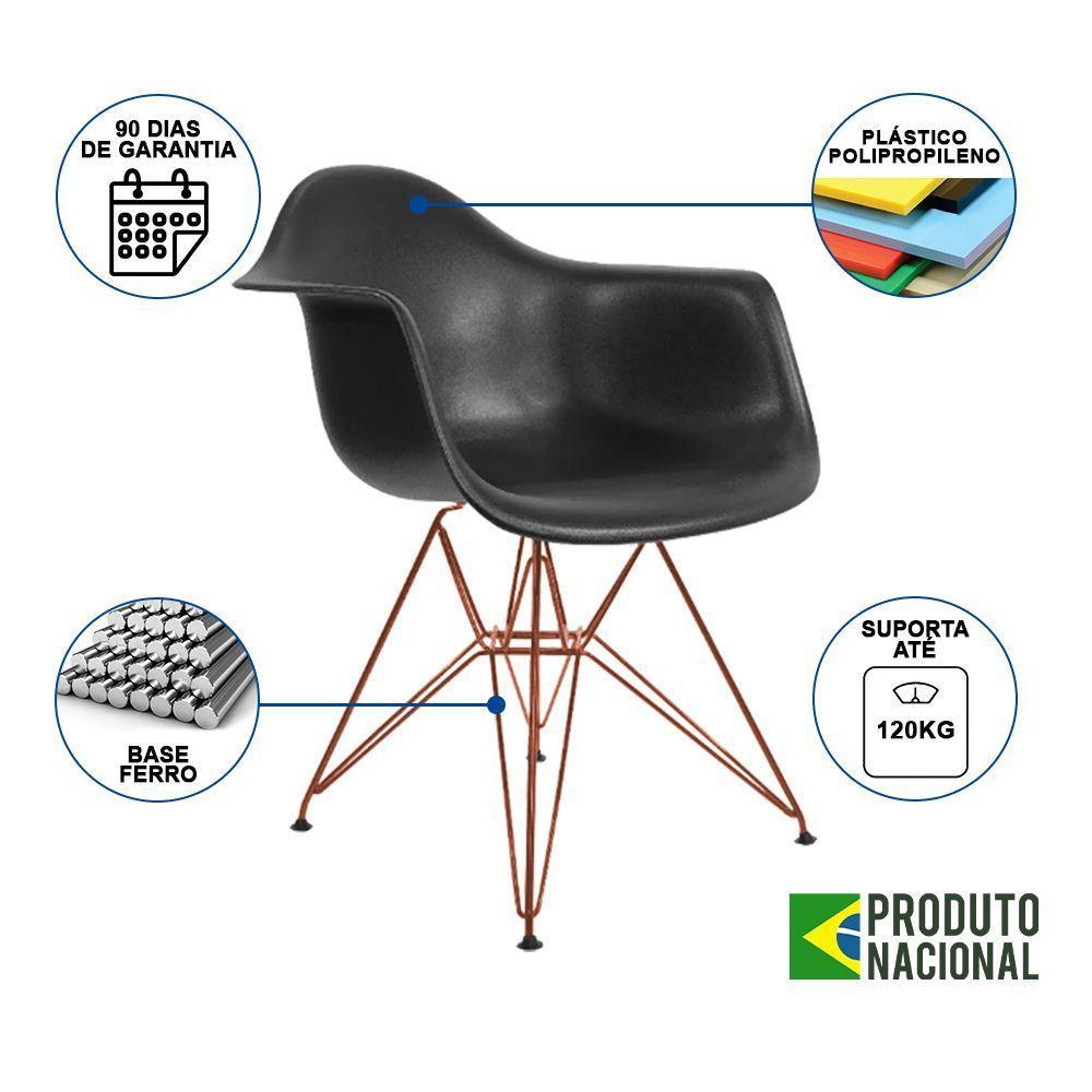 Kit 6 Poltronas Eiffel Eames Preta Com Braço Daw Em Ferro Cobre - Cor: Preto - 6
