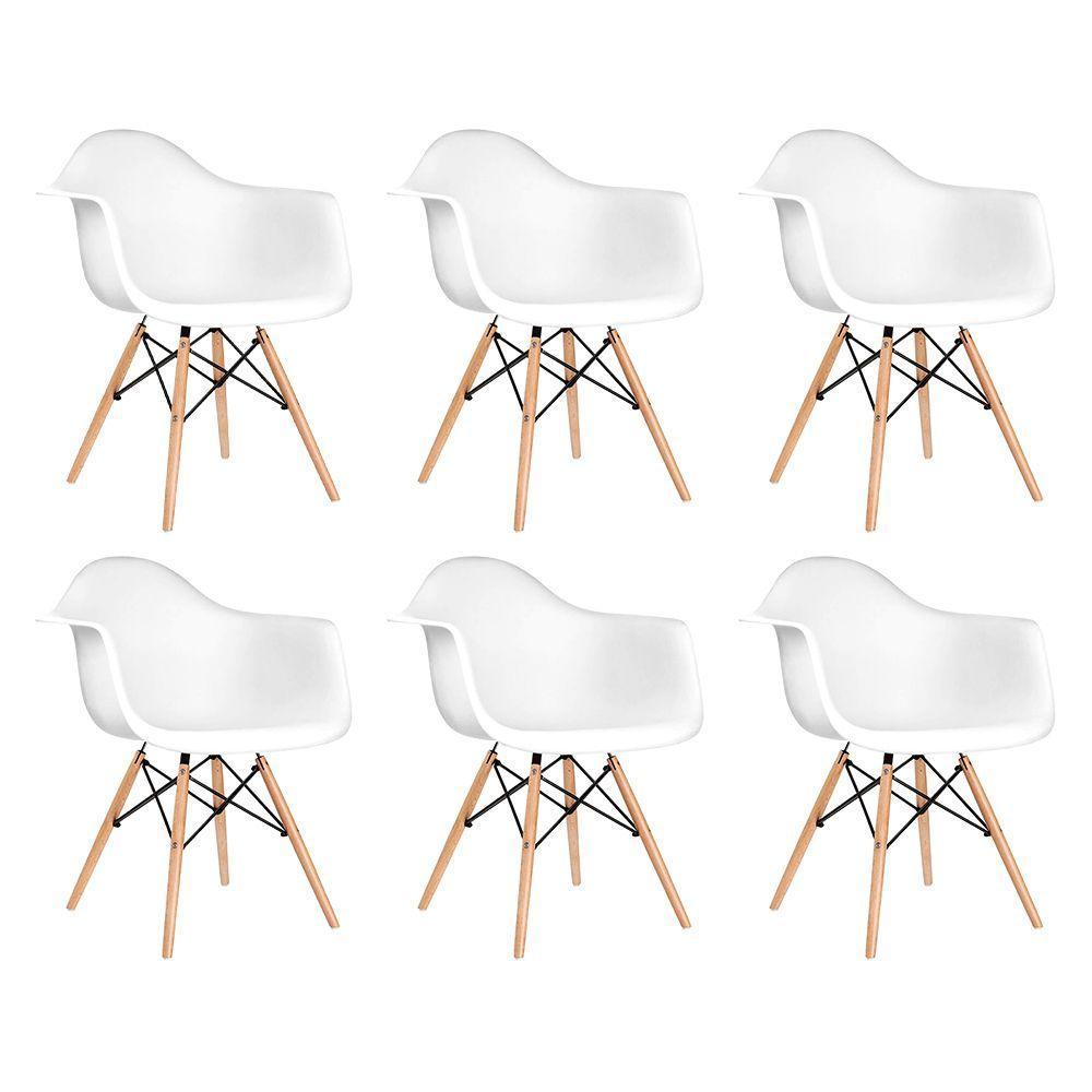 Kit 6 Cadeiras Eames Eifflel Com Braço Daw De Madeira Com Assento Branco - Cor: Branco - 1